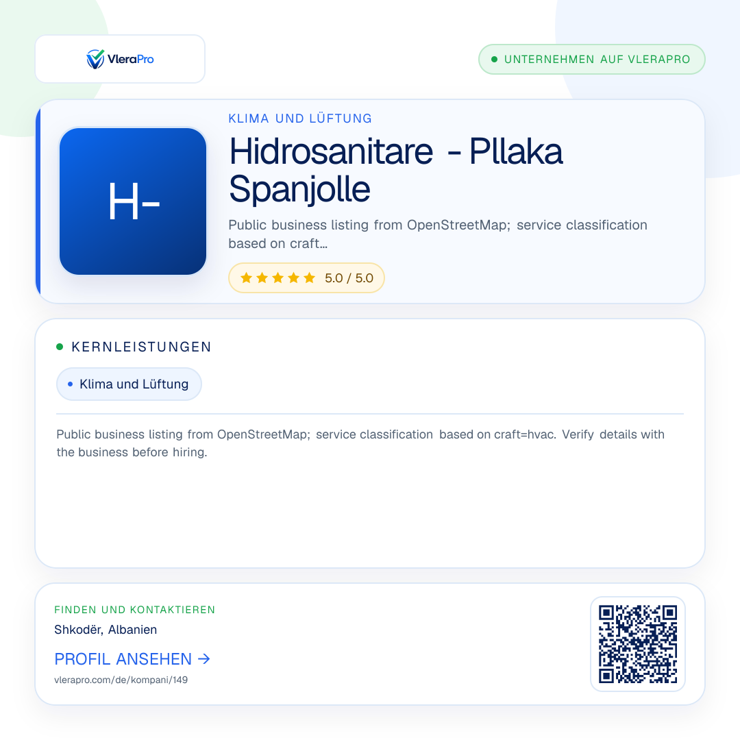 Werbegrafik des Unternehmensprofils: Hidrosanitare - Pllaka Spanjolle