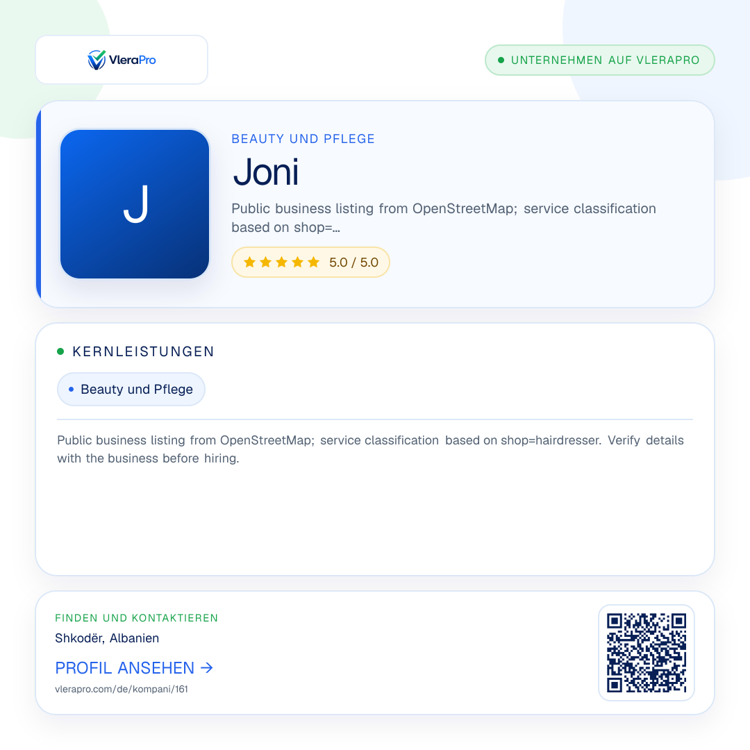 Werbegrafik des Unternehmensprofils: Joni