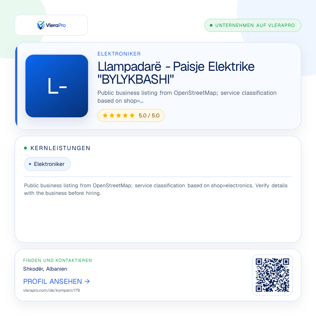 Werbegrafik des Unternehmensprofils: Llampadarë - Paisje Elektrike "BYLYKBASHI"