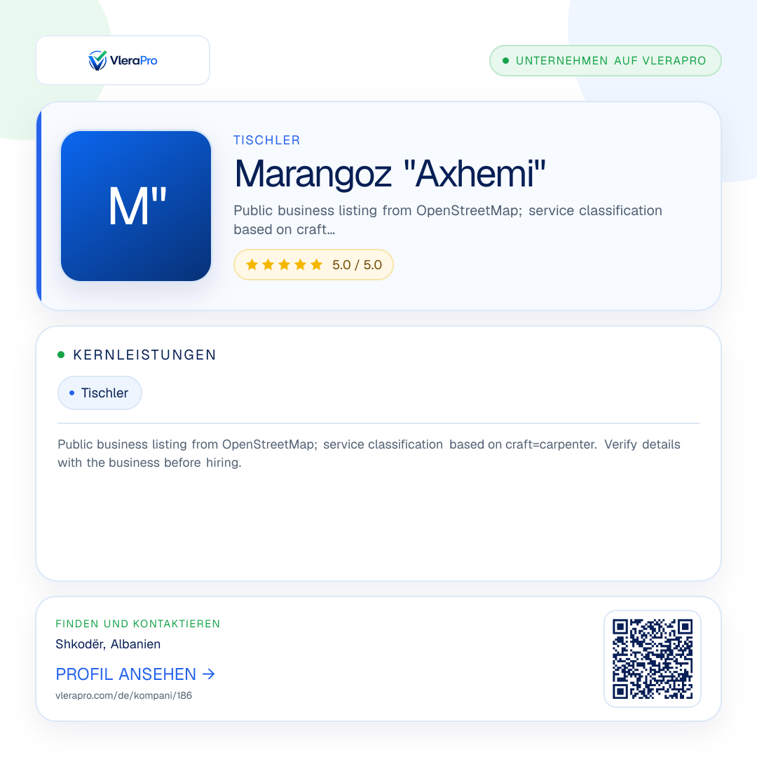 Werbegrafik des Unternehmensprofils: Marangoz "Axhemi"