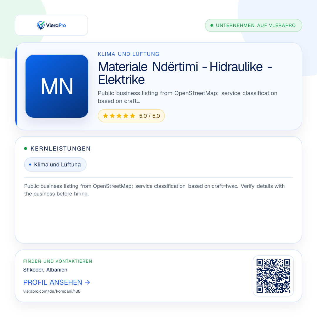 Werbegrafik des Unternehmensprofils: Materiale Ndërtimi - Hidraulike - Elektrike
