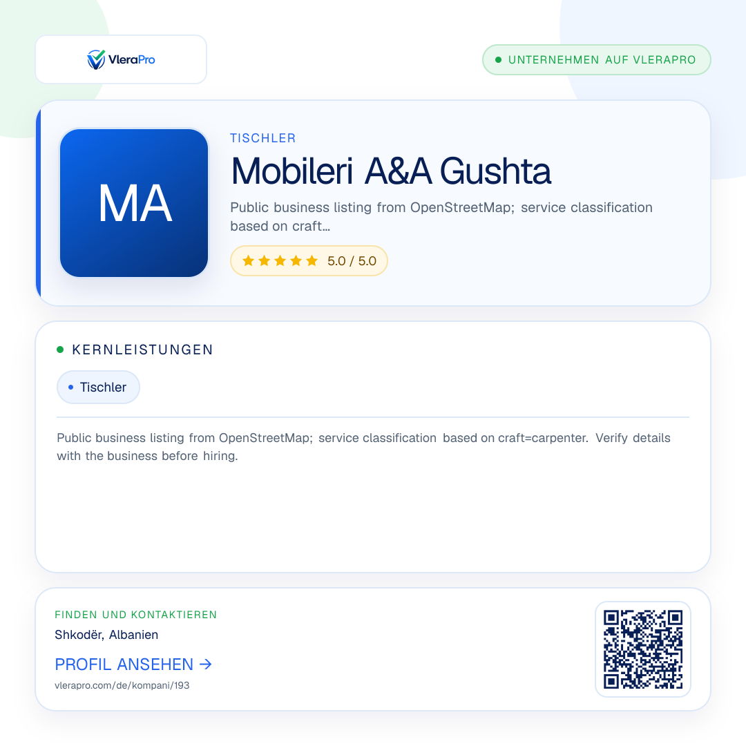 Werbegrafik des Unternehmensprofils: Mobileri A&A Gushta