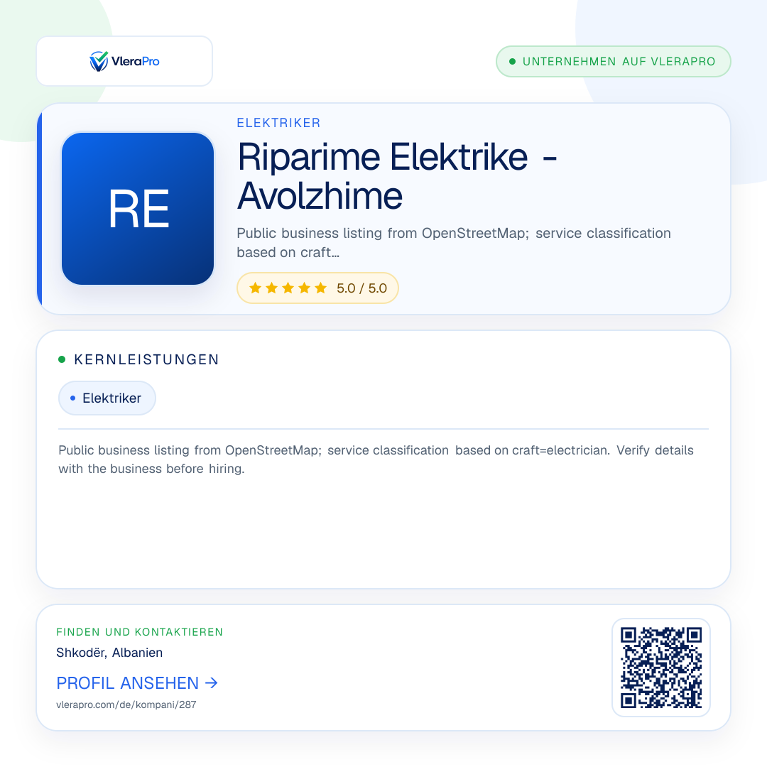 Werbegrafik des Unternehmensprofils: Riparime Elektrike - Avolzhime