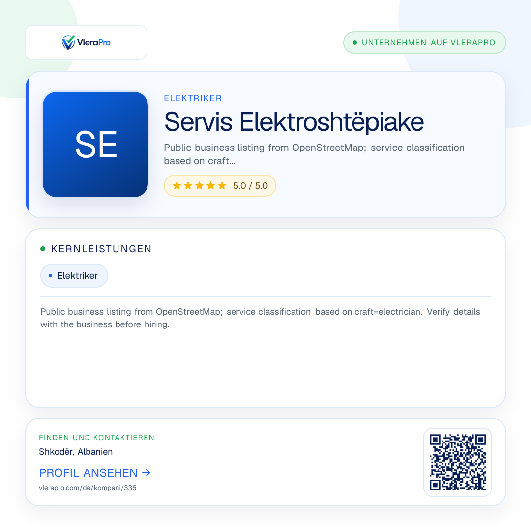 Werbegrafik des Unternehmensprofils: Servis Elektroshtëpiake