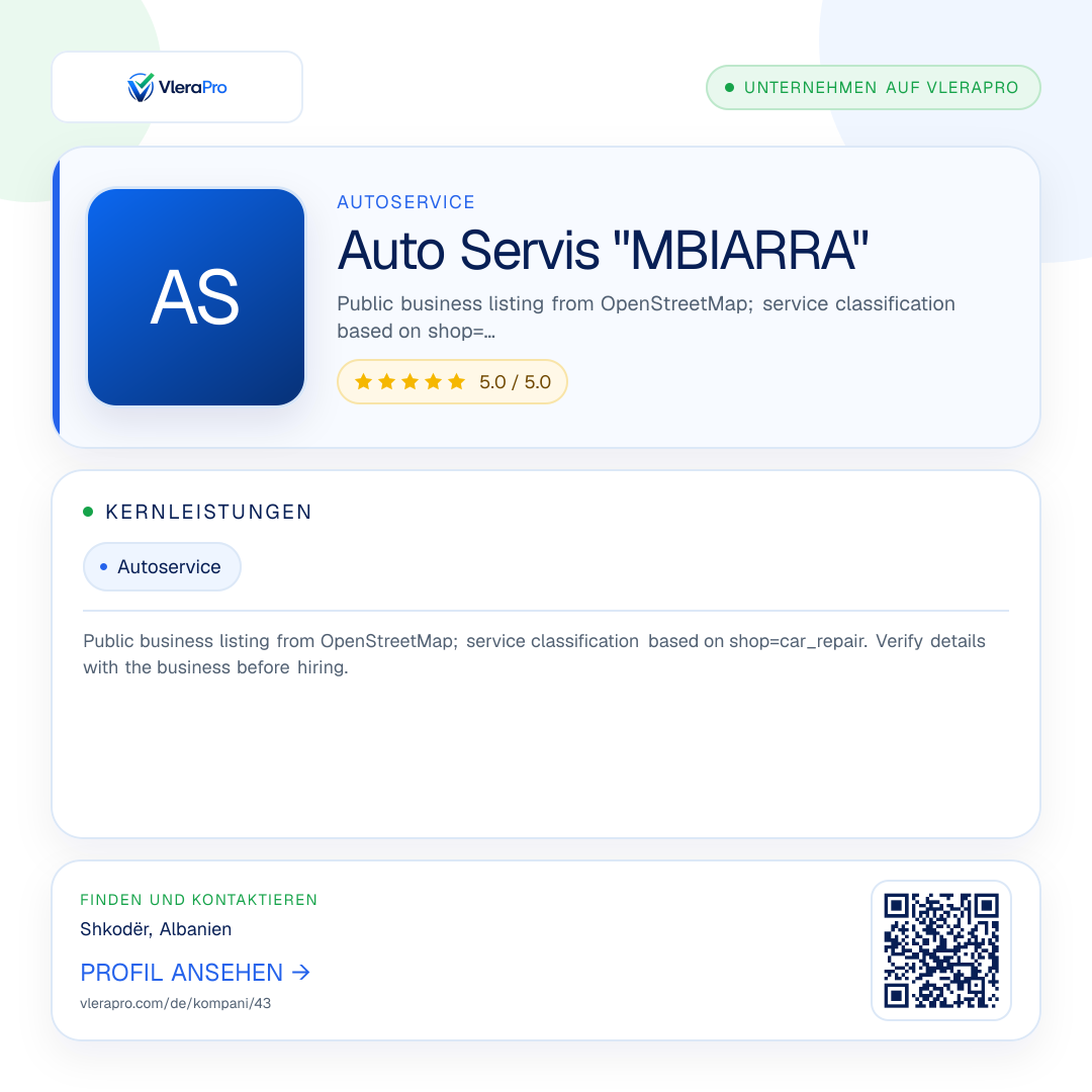 Werbegrafik des Unternehmensprofils: Auto Servis "MBIARRA"