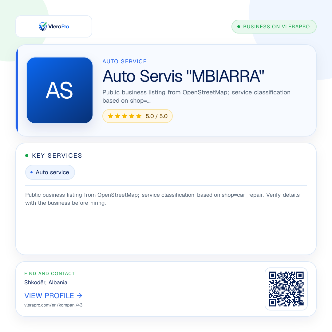 Promotional profile graphic: Auto Servis "MBIARRA"