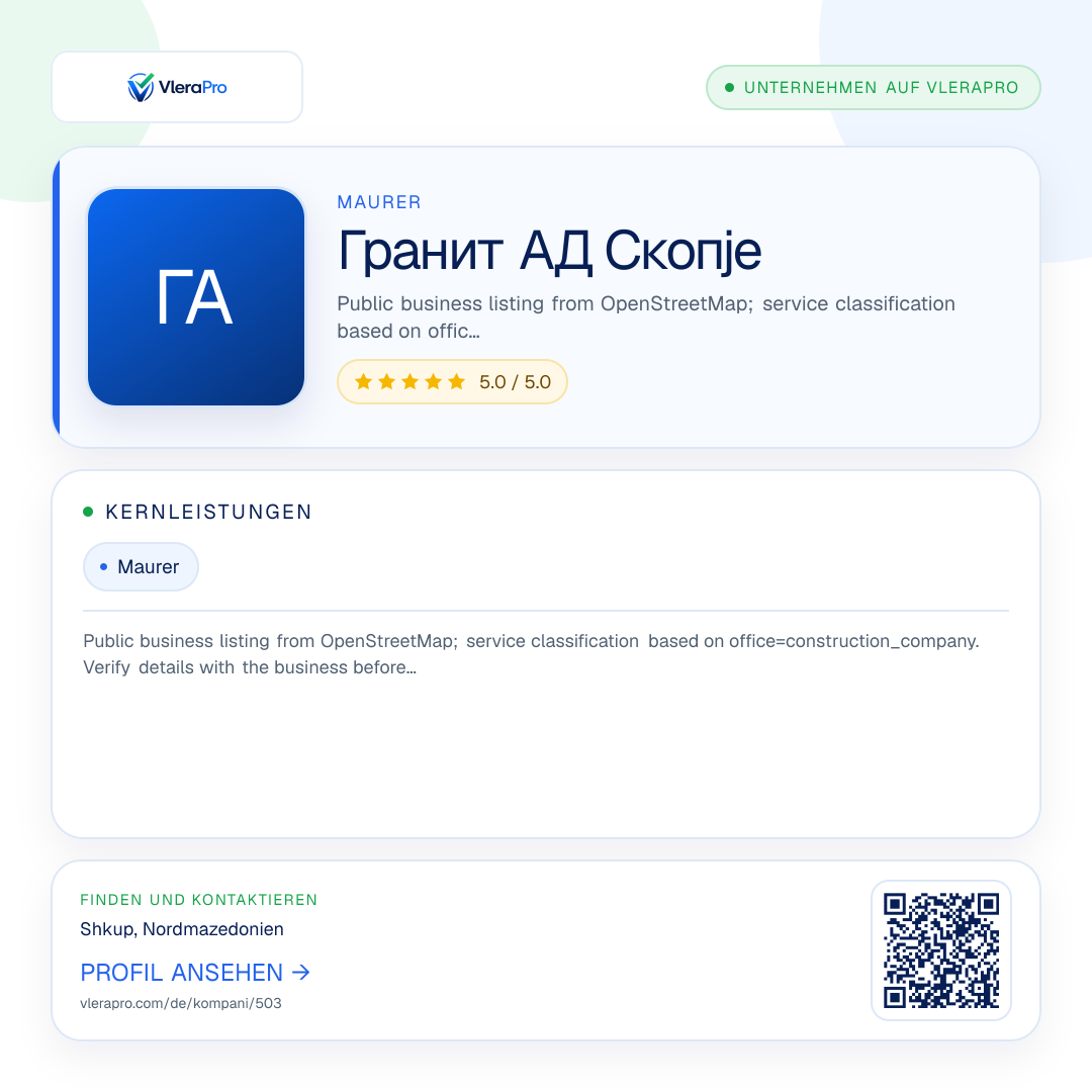 Werbegrafik des Unternehmensprofils: Гранит АД Скопје