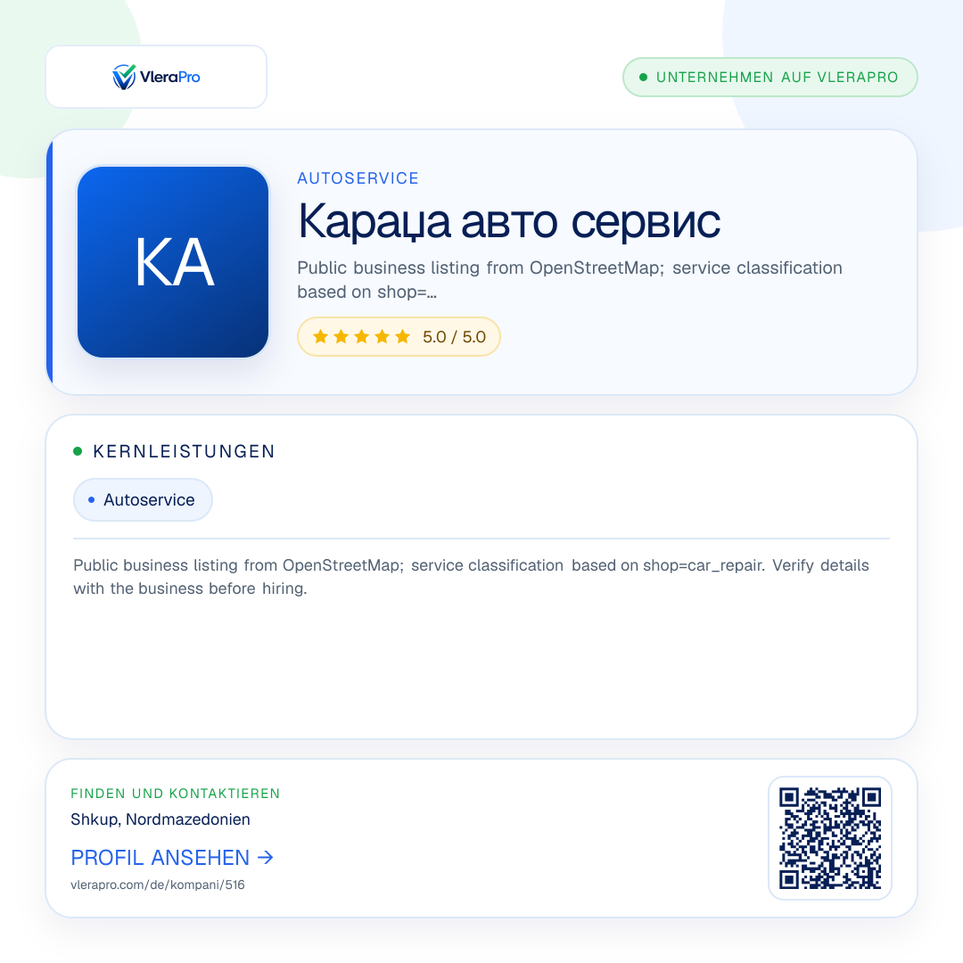 Werbegrafik des Unternehmensprofils: Караџа авто сервис