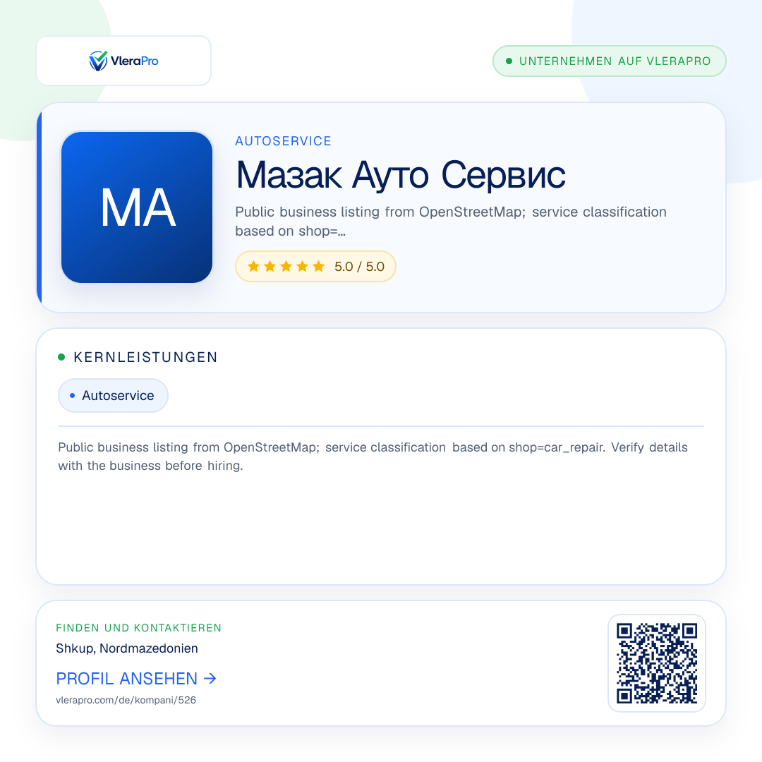 Werbegrafik des Unternehmensprofils: Мазак Ауто Сервис