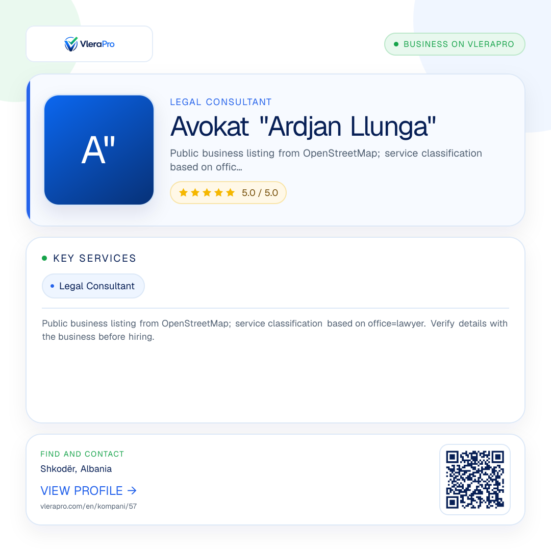 Promotional profile graphic: Avokat "Ardjan Llunga"