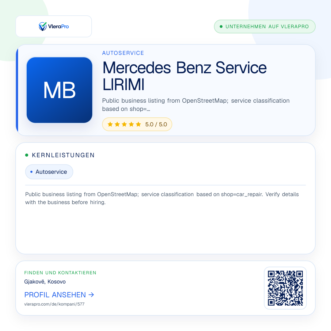 Werbegrafik des Unternehmensprofils: Mercedes Benz Service LIRIMI