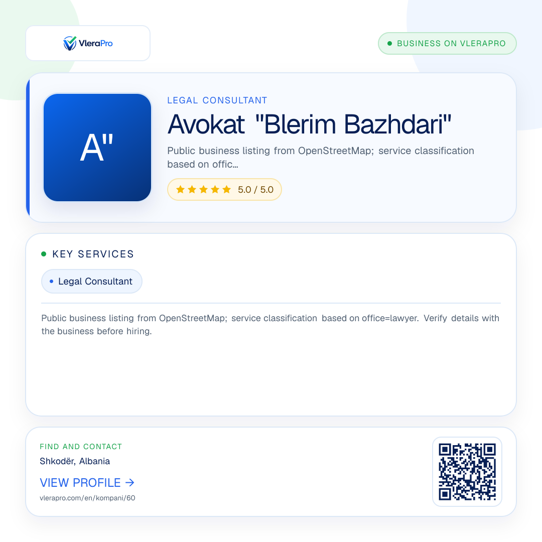 Promotional profile graphic: Avokat "Blerim Bazhdari"