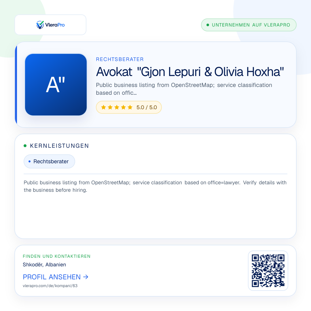 Werbegrafik des Unternehmensprofils: Avokat "Gjon Lepuri & Olivia Hoxha"