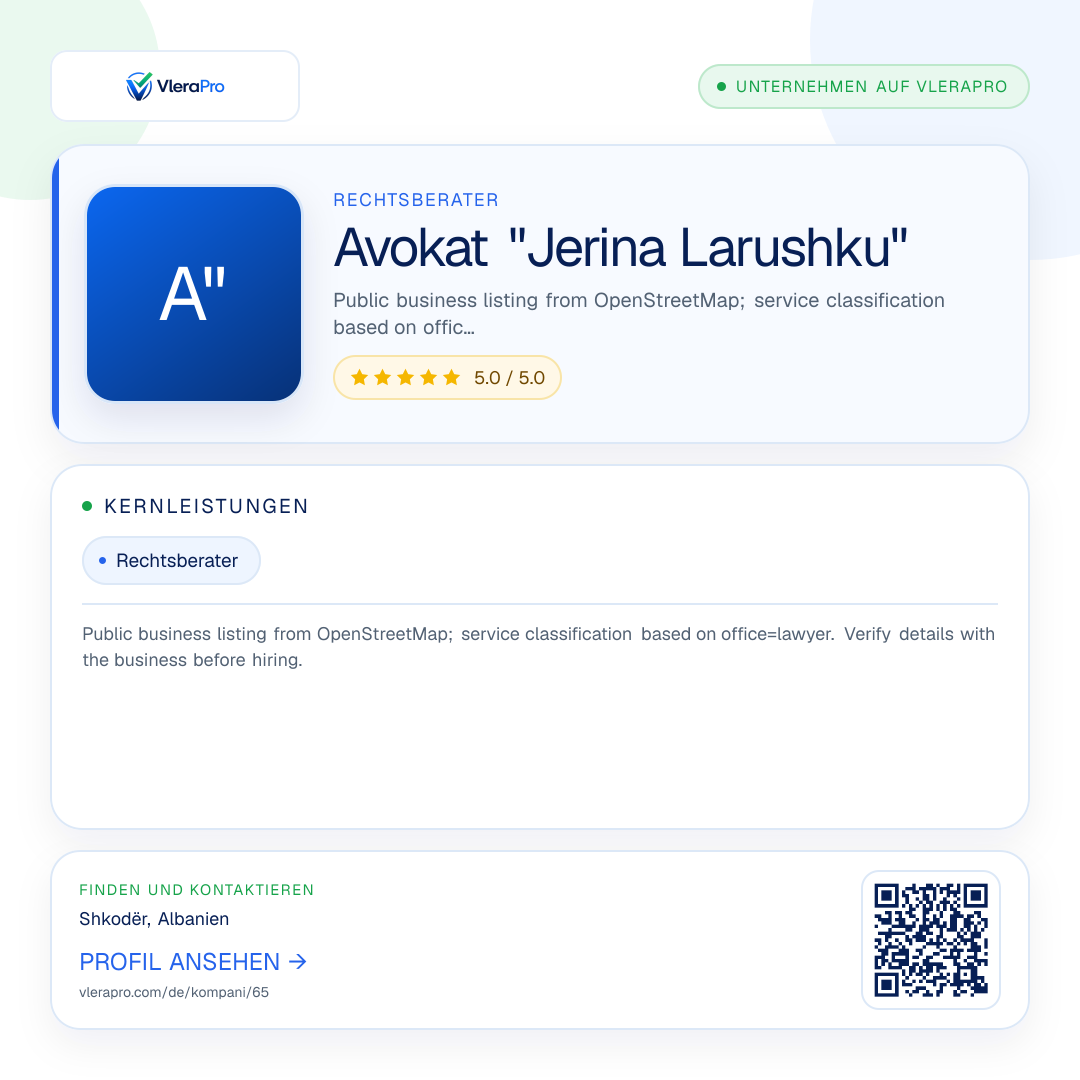 Werbegrafik des Unternehmensprofils: Avokat "Jerina Larushku"