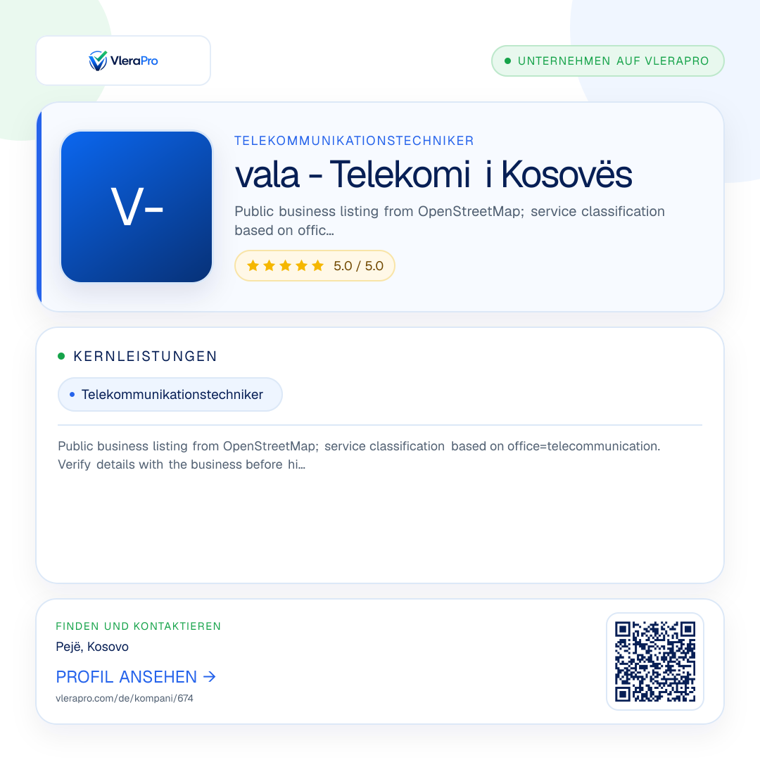 Werbegrafik des Unternehmensprofils: vala - Telekomi i Kosovës