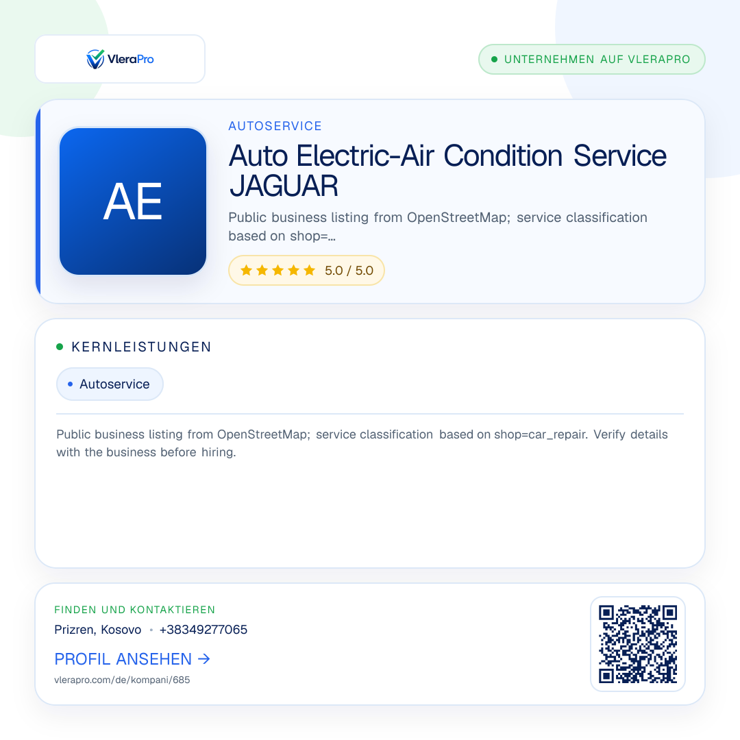 Werbegrafik des Unternehmensprofils: Auto Electric-Air Condition Service JAGUAR