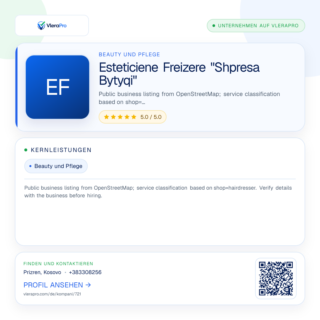 Werbegrafik des Unternehmensprofils: Esteticiene Freizere "Shpresa Bytyqi"