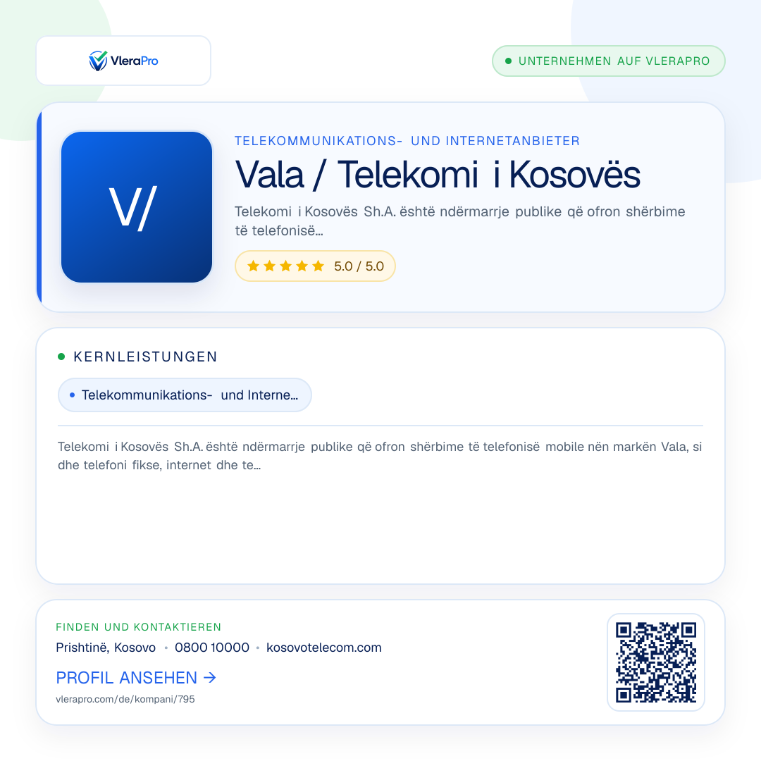 Werbegrafik des Unternehmensprofils: Vala / Telekomi i Kosovës