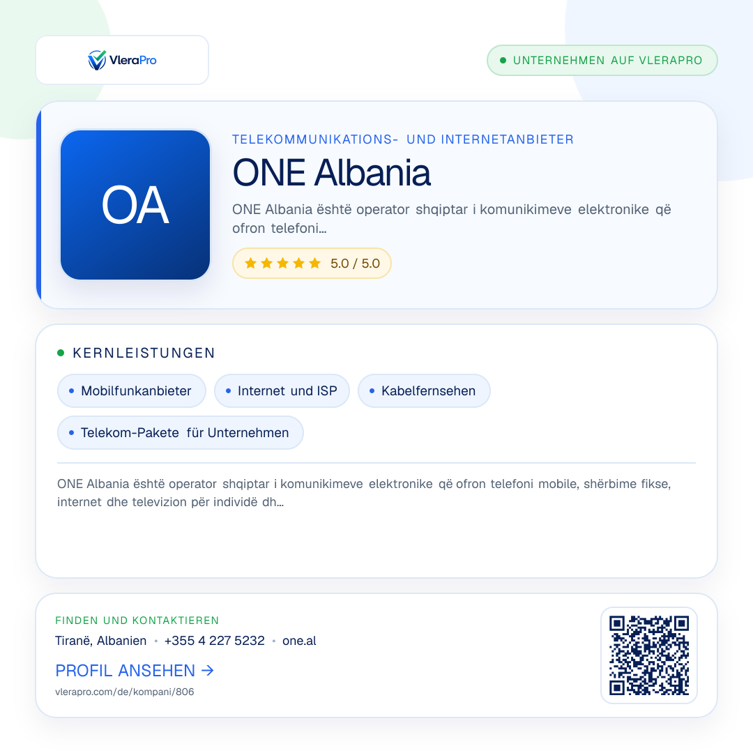 Werbegrafik des Unternehmensprofils: ONE Albania