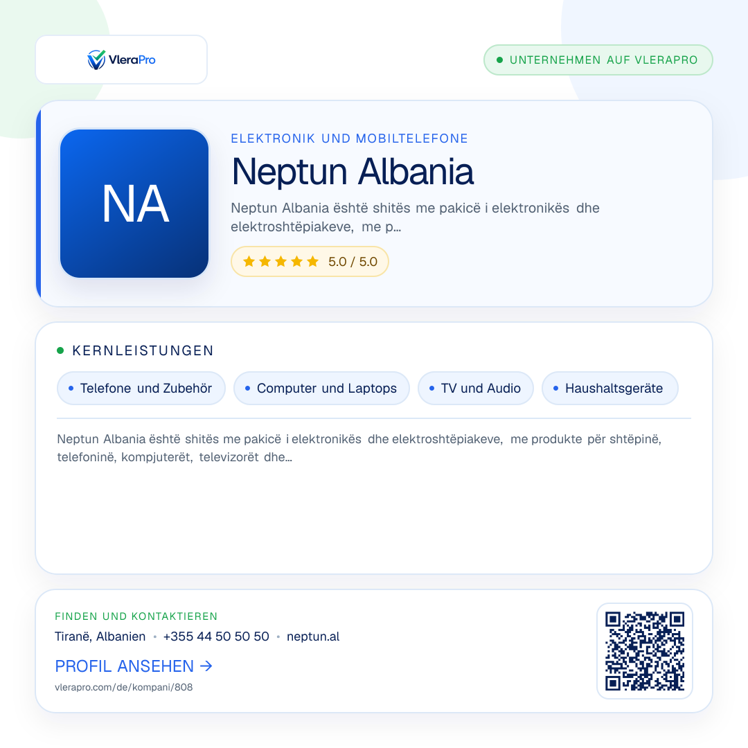 Werbegrafik des Unternehmensprofils: Neptun Albania