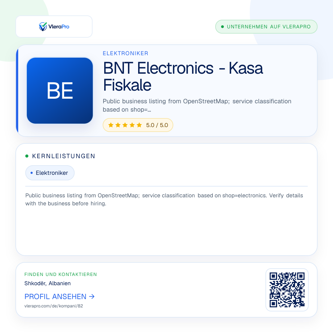 Werbegrafik des Unternehmensprofils: BNT Electronics - Kasa Fiskale